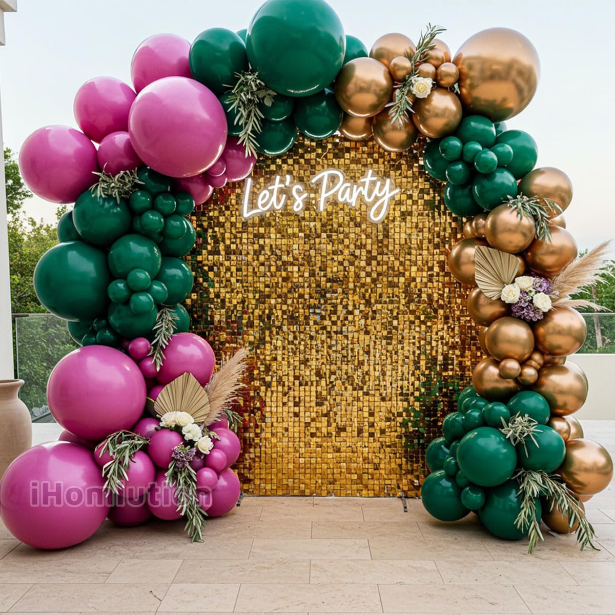 Purple Green and Champagne Gold Balloon Arch Kit – Double Stuffed Plum, Emerald, Hunter Green, and Metallic Champagne Balloons for Mardi Gras, Wedding, Birthday, Fall Party, Baby Shower