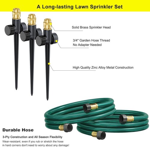 FANHAO Garden Sprinkler System - Adjustable 360° Coverage for Lawn, Patio & Flower Beds