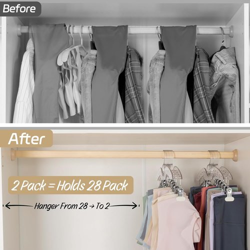 Imncya Legging Hanger - 2 Pack Plastic Yoga Pants Organizer with 14 Clips | Space-Saving Storage (Large Clear)