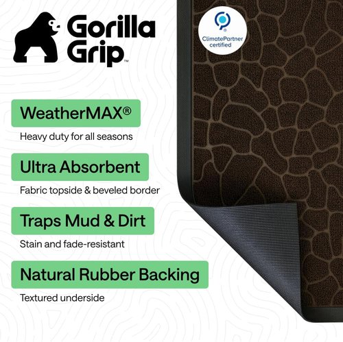 GORILLA GRIP Waterproof All-Season WeatherMAX Doormat - Natural Rubber, Stain & Fade Resistant, 29x17, Dark Brown Pebble