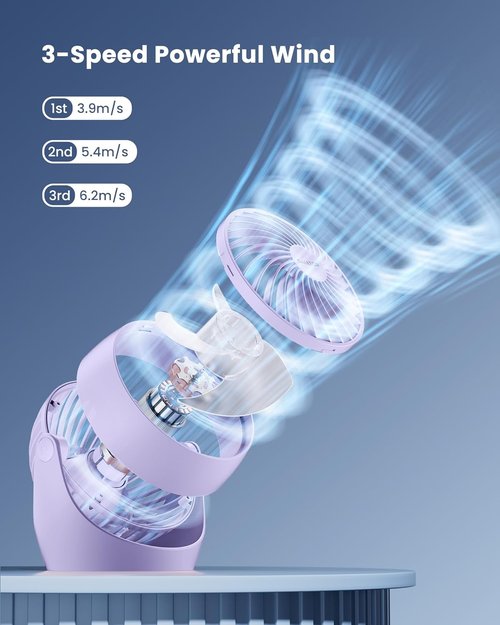 Gaiatop Desk Fan - 5-Inch Portable Electric Air Circulator | 3 Speed 360° Adjustable Tilt - Purple