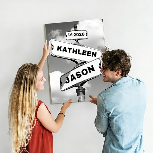 Crossroads | Personalized Canvas Print for Couples - Custom Name & Date Wall Art, 8x12