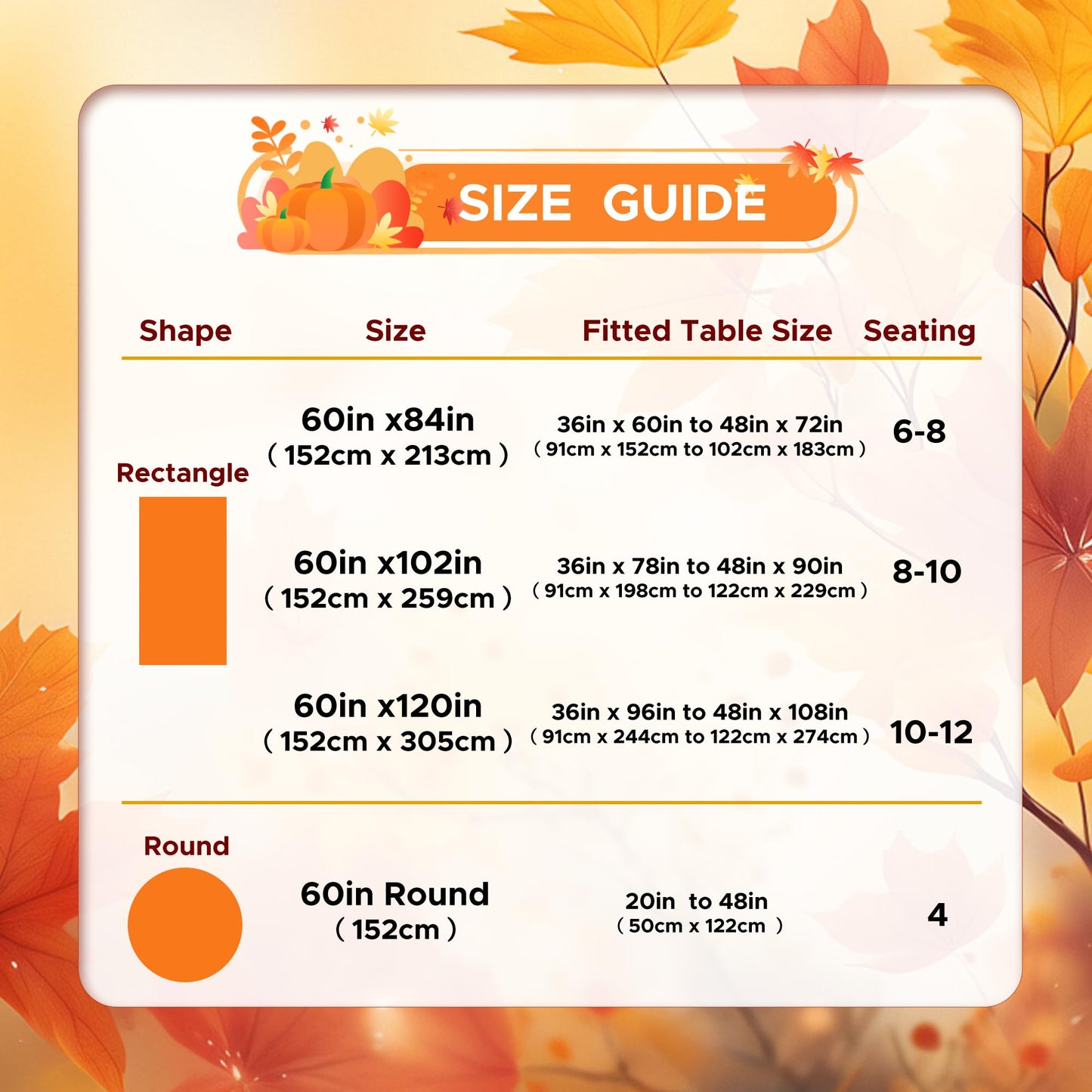 sancua Thanksgiving Tablecloths for 8 Foot Rectangle Tables, 8 Pack Burnt Orange - Washable Polyester Fabric Fall Table Cloth for Holiday Party, Birthday, Banquet Reception, 60x120 Inch Rust