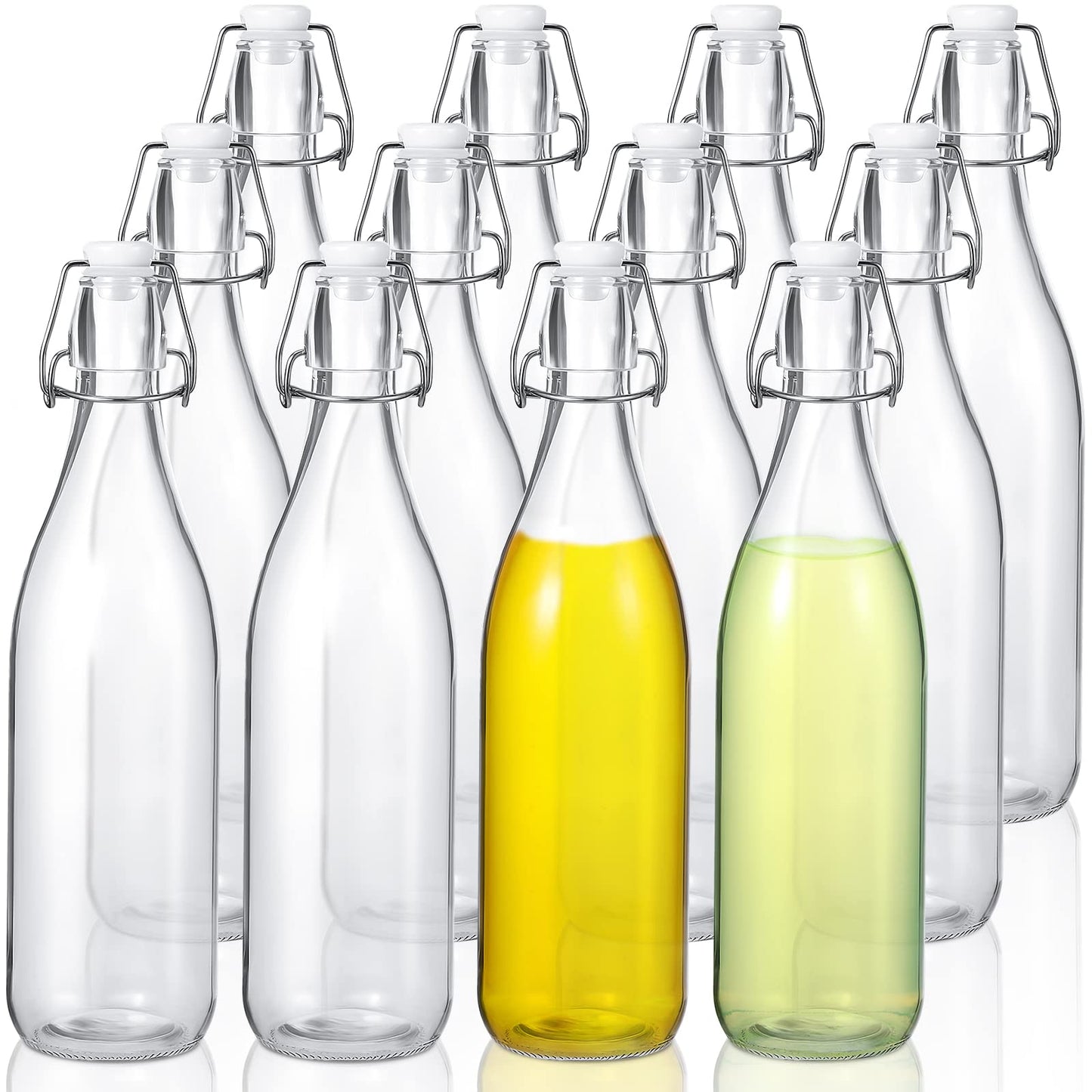 Aoriher 12 Pcs 25 oz Swing Top Glass Bottles 750 ml Glass Bottles with White Caps for Home Brewing Kombucha Homemade Juices Beer Water Oil Vinegar Soda Syrup Kefir Beverages