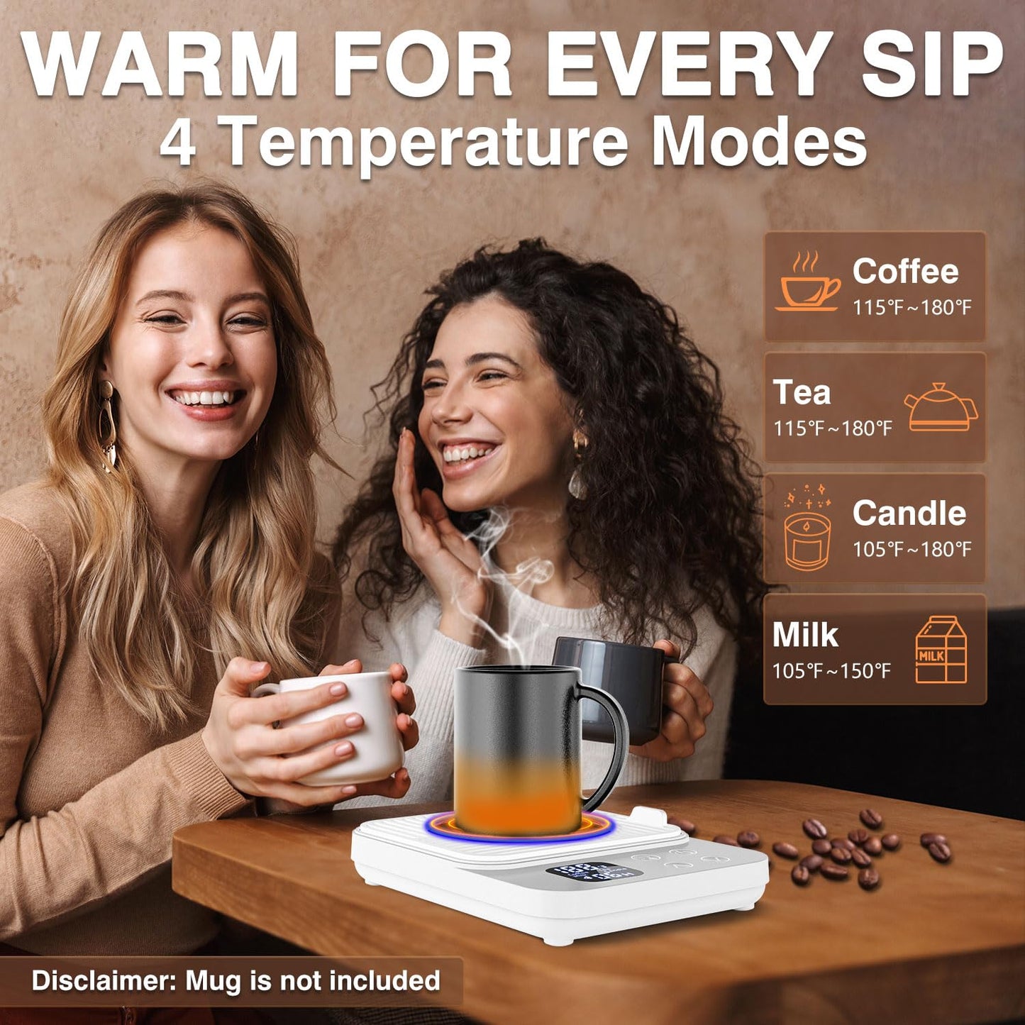 Mug Warmer, Coffee Cup Warmer for Desk with 1-12H Auto Shut Off, 36W Faster Heating Coffee Mug Warmer for Coffee Beverage Milk Tea, Smart Candle Warmers, Ideal Coffee Accessories Gifts (White)