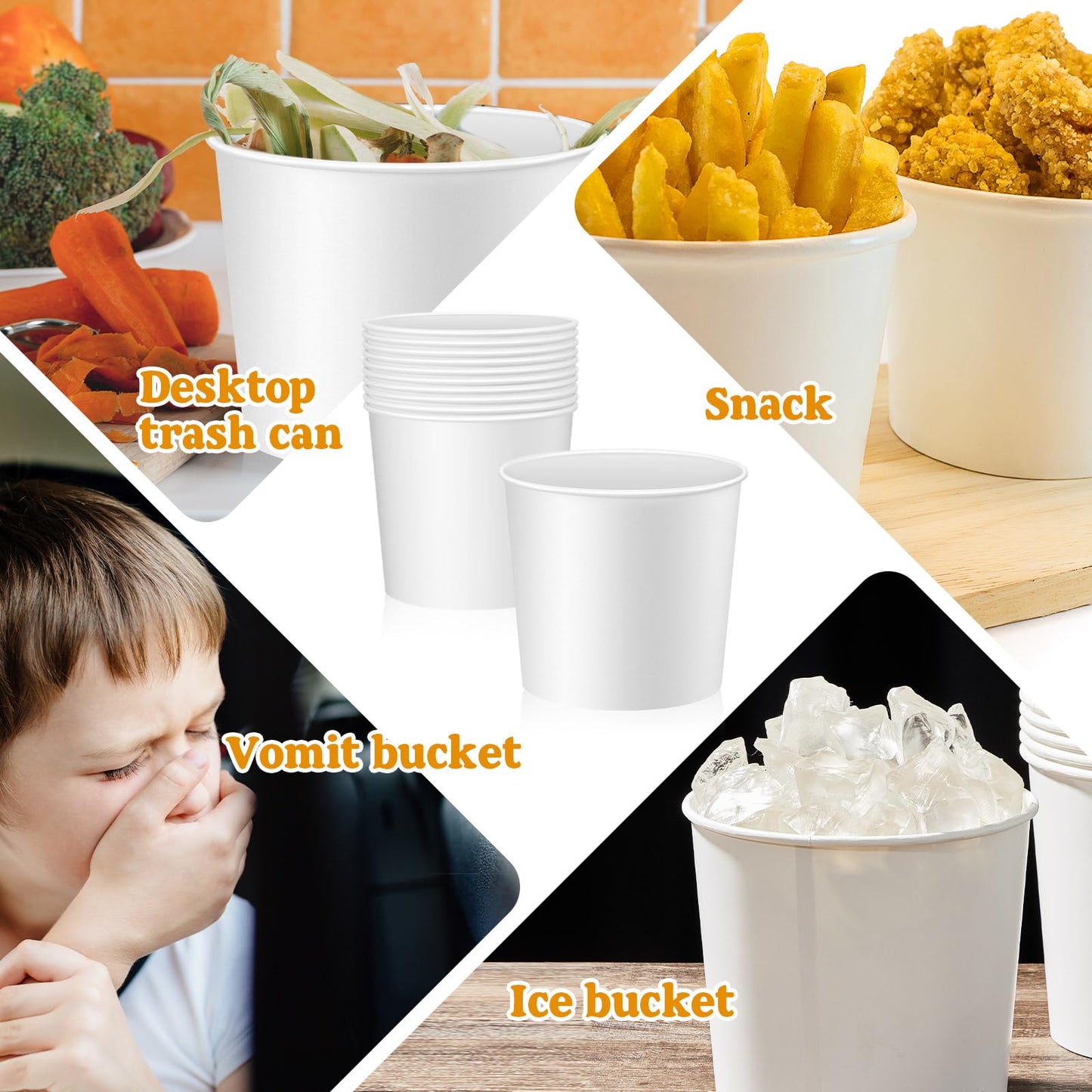 Hoolerry 25 Pcs 85 oz Paper Bucket Cardboard Food Bucket Bulk Disposable Food Container for Birthday Party, Wedding, Baby Shower, Event Gather Party Supplies (Cardboard,White)