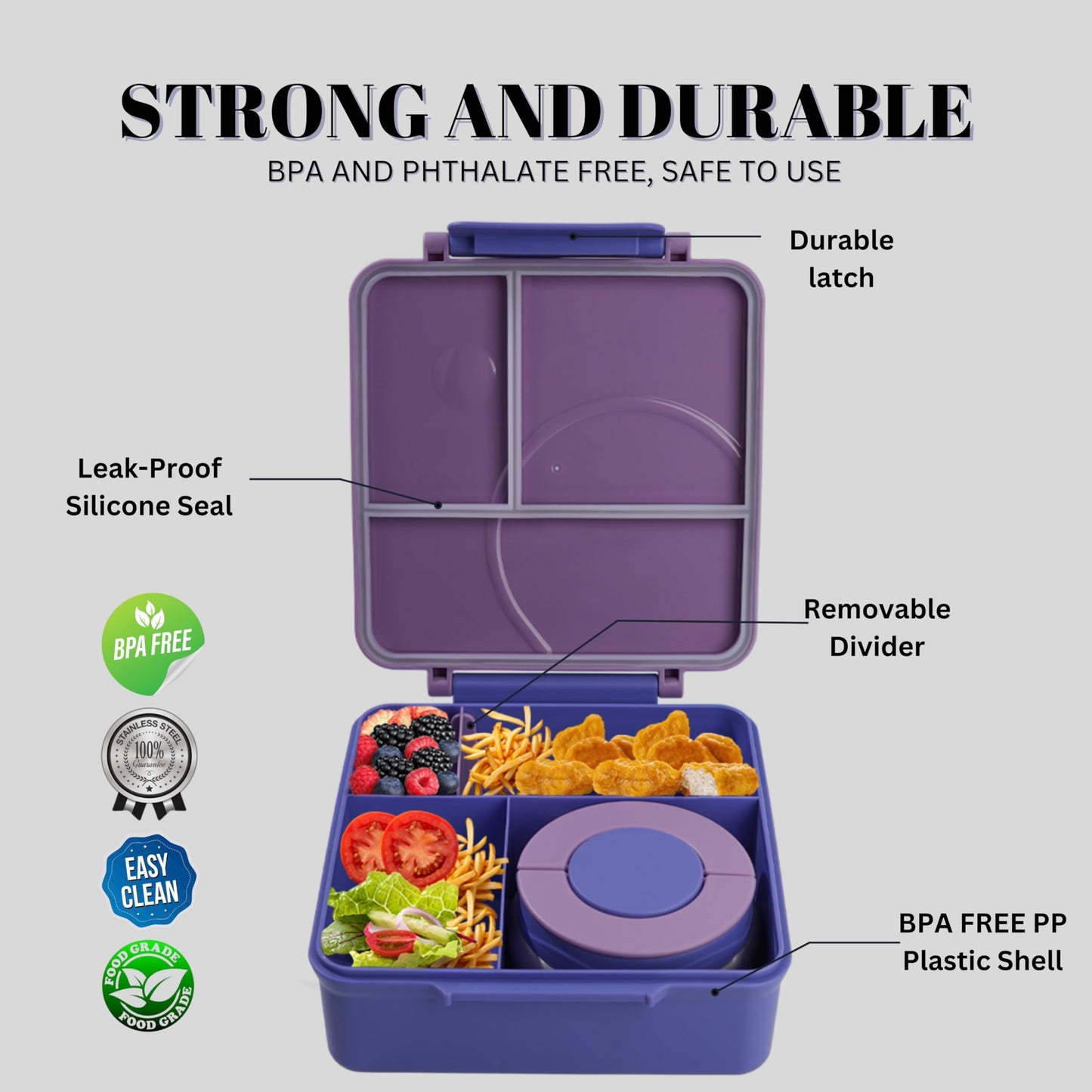 CANAIMA Bento Box for Kids with Thermos -1600ml Leak Proof Lunch Box - Amazing Designs - Microwave-Safe, BPA-Free, Easy to Clean Bento Lunch Box for Kids & Adults - School & Office (Purple Mermaid)