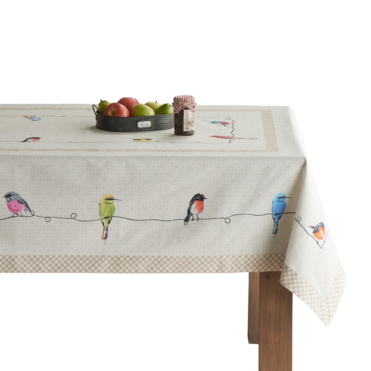 Maison d' Hermine Table Cloth Square Table 100% Cotton 60 x 60 Inches Tablecloth Reusable Decorative for Dining Kitchen Room Farmhouse Home Gifts for Mothers Day Spring Summer - Birdies on Wire