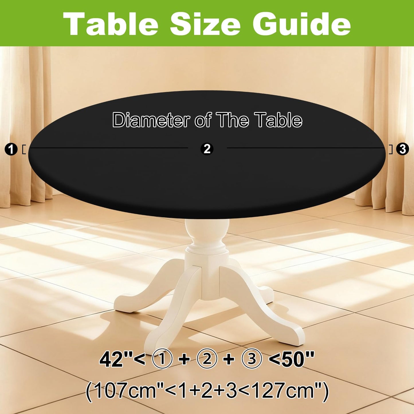 Smiry Round Spandex Tablecloth, Elastic Fitted Washable Tablecloths for 42"-50" Tables, Waterpoof Stretch Picnic Table Cover for Dining, Indoor and Outdoor, Black