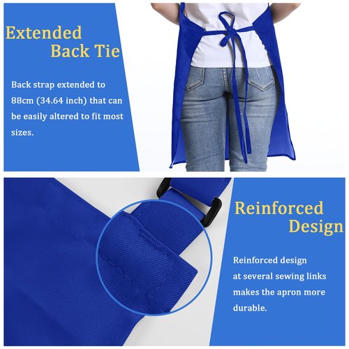 FunChaos 4 Pack Chef Apron, Adjustable Apron with 2 Pockets, Unisex Personalised Apron for Cooking, Kitchen, Restaurant (Blue)