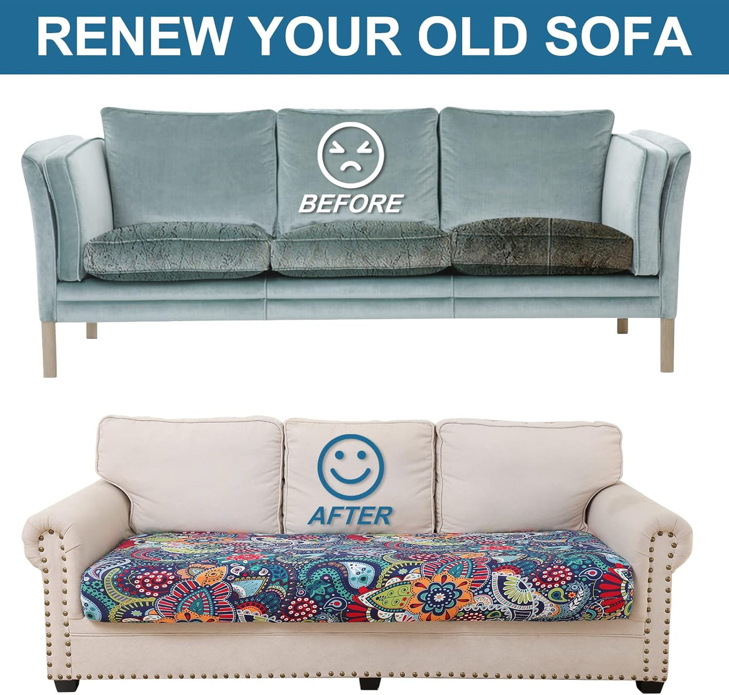 Smiry Couch Cushion Covers - Stretch Soft Non-Slip Sofa Slipcover | Washable Protector (1 Pack, Blue Green)