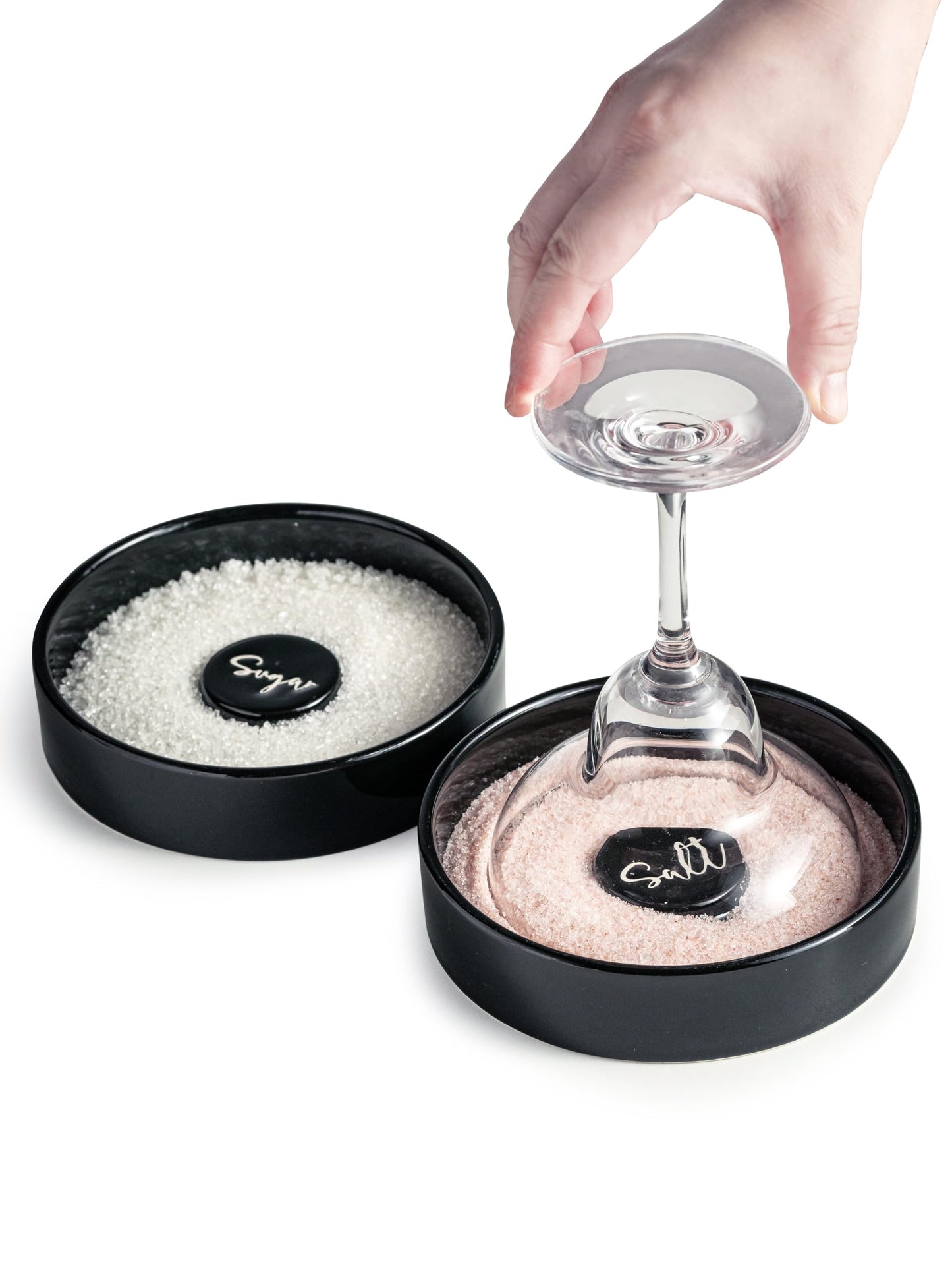 Zoeeker Bar Glass Rimmer for Margarita and Cocktail, Ceramic Salt Sugar Glass Rimmer Sugar Container for Cocktails Home Bar Accessories Set of 2, Black