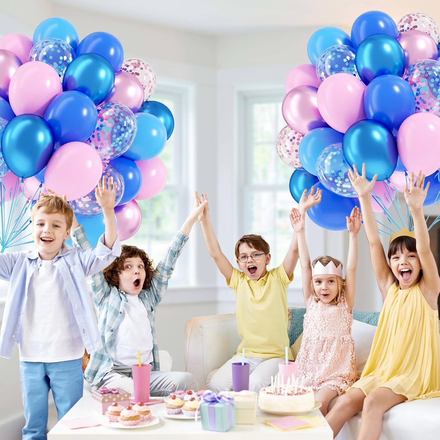 Skiennix 12-Inch Pink & Blue Balloons - Metallic Confetti for Gender Reveal & Baby Shower Decor