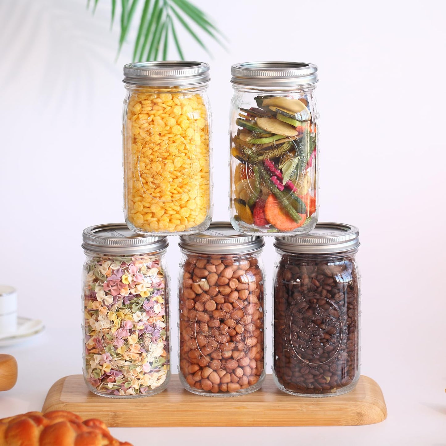 eleganttime Wide Mouth Mason Jars 32 oz with Lids and Bands Set of 12 Jars,Quart Large Glass Mason Jars with Airtight Lids,Great for Canning,Fermentation and Preservation