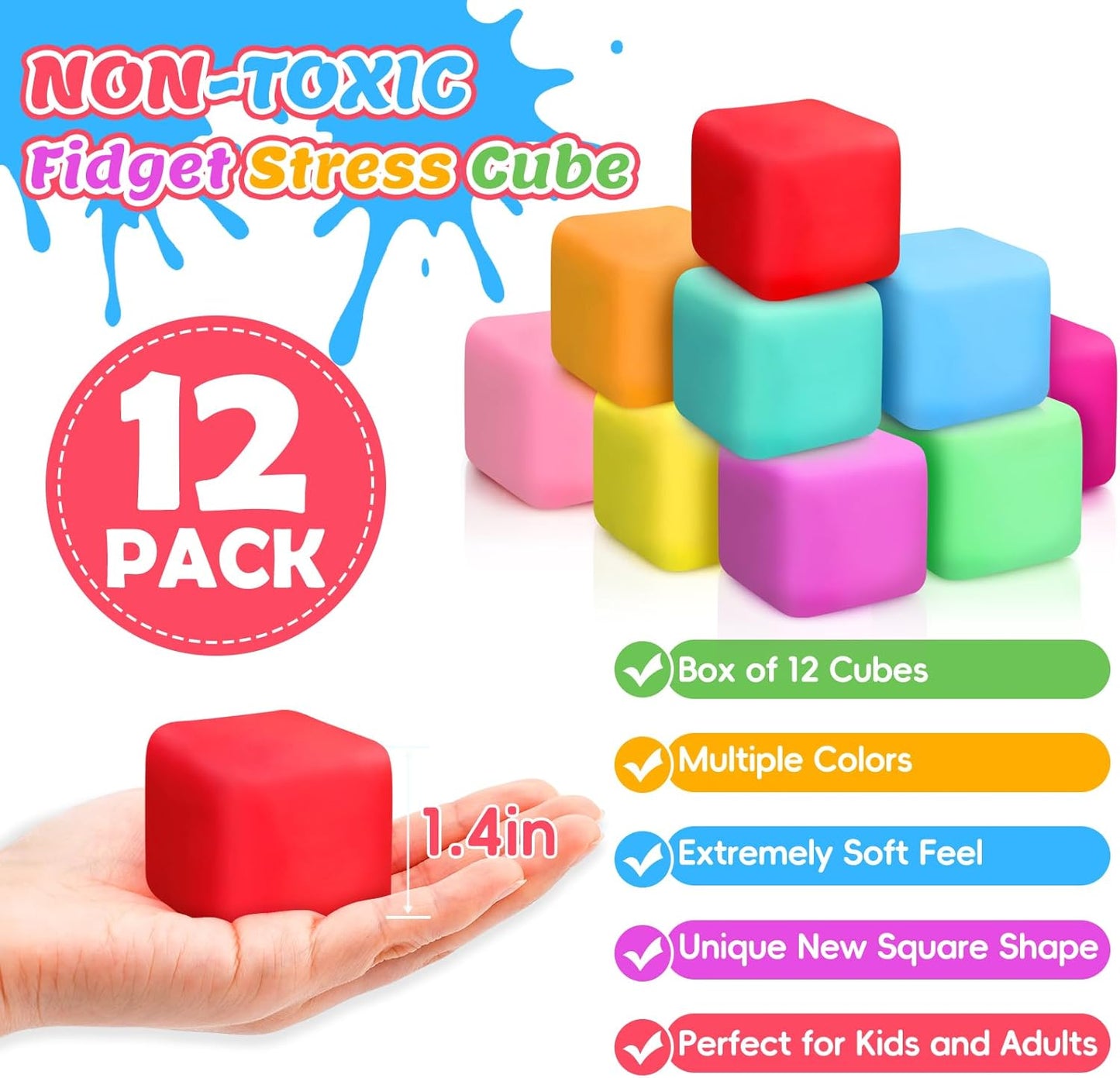 Skiennix 12 Pack Stress Cubes - Slow Rising Squishy Fidget Toys for Anxiety Relief | Soft & Stretchable