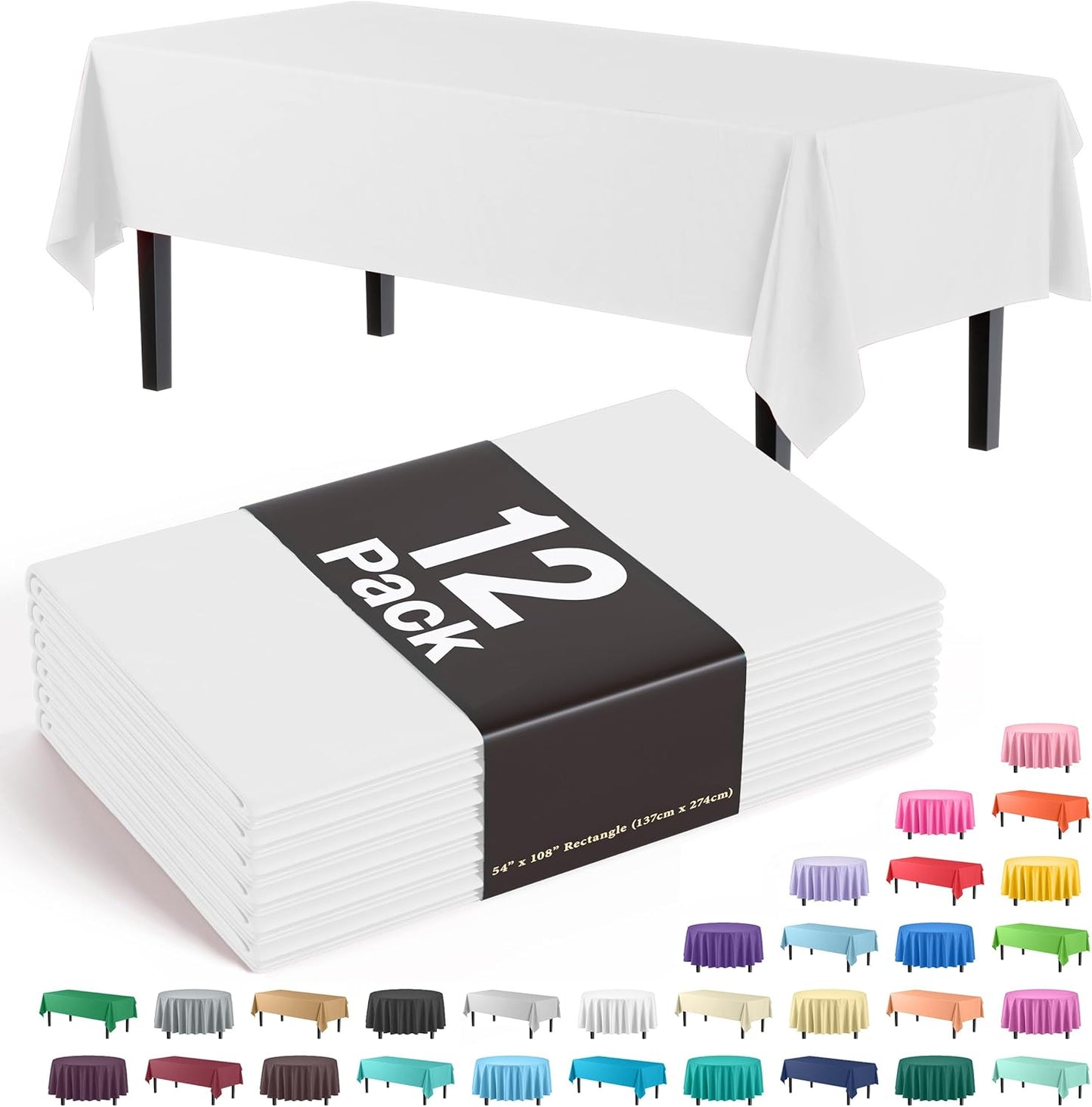 Ivory 84-Inch Round Tablecloth - 12-Pack Premium Plastic Party Supplies
