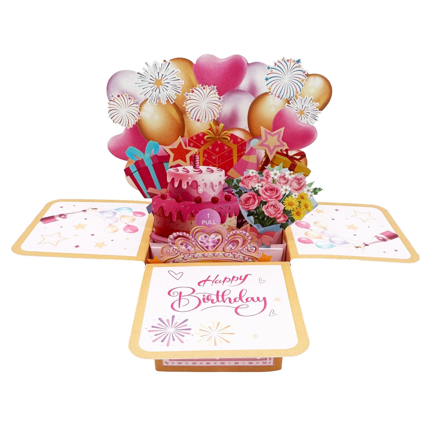 SOLIFEGOBLE 3D Pop Up Birthday Card, Handmade Pull Out Surprise Gift Box Greeting Card with Envelope, Birthday Gift for Women Mom Wife Daughter Girlfriend