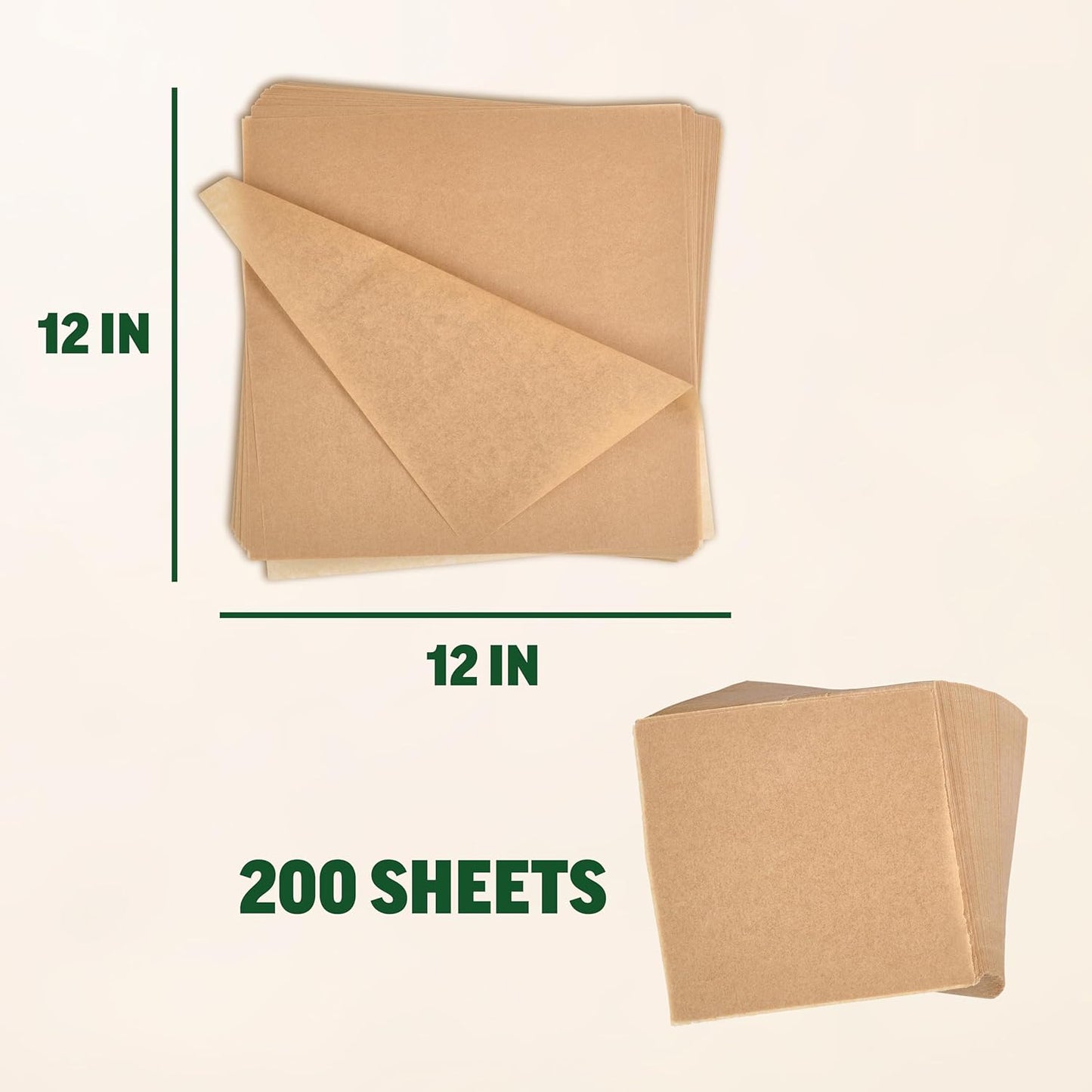 Zenlogy Parchment Paper Squares - Unbleached, High Heat, Non-Stick, 12x12 Inches | 200 Pre-Cut Sheets for Baking & Air Frying