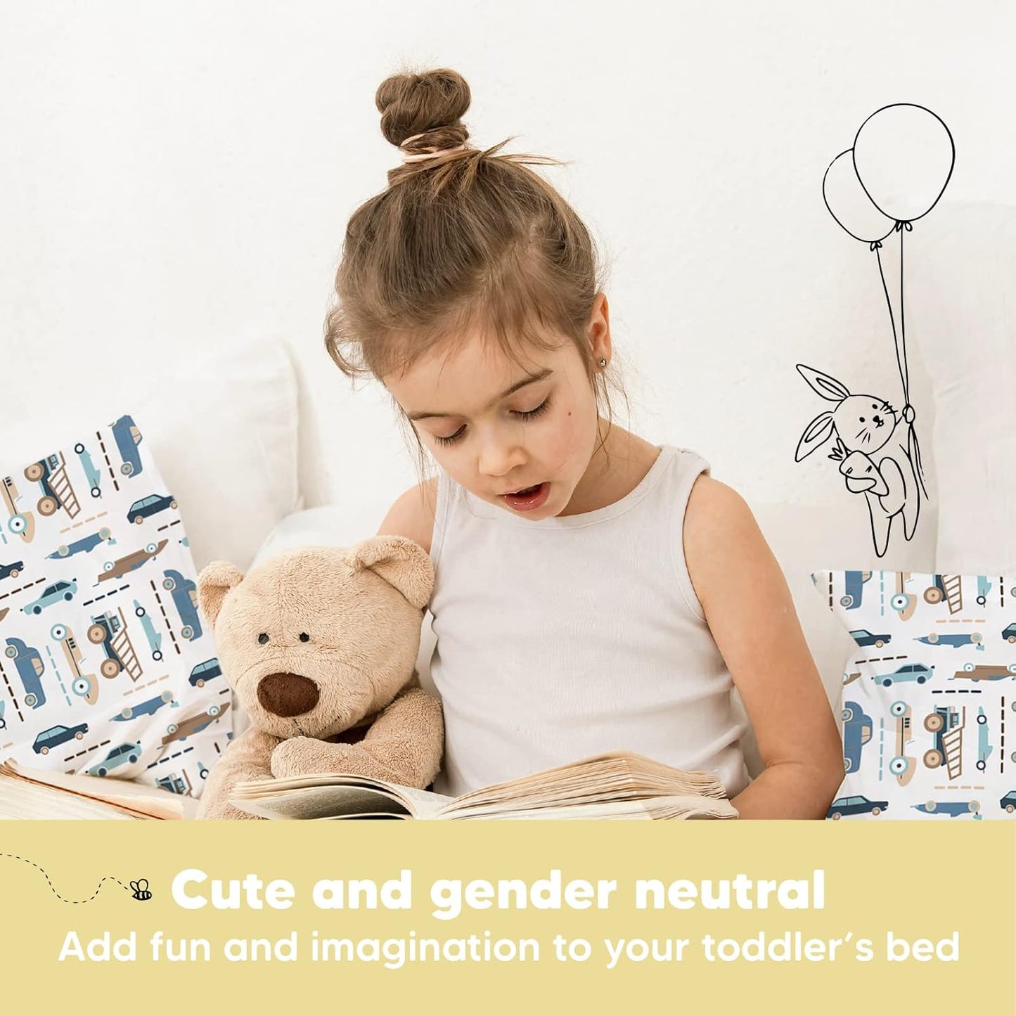 My Little Dreamy Toddler Pillow - Organic Cotton Travel Bed Pillow with Soft Pillowcase | 13x18, Machine Washable, Ideal for Ages 2-5 (Vroom)