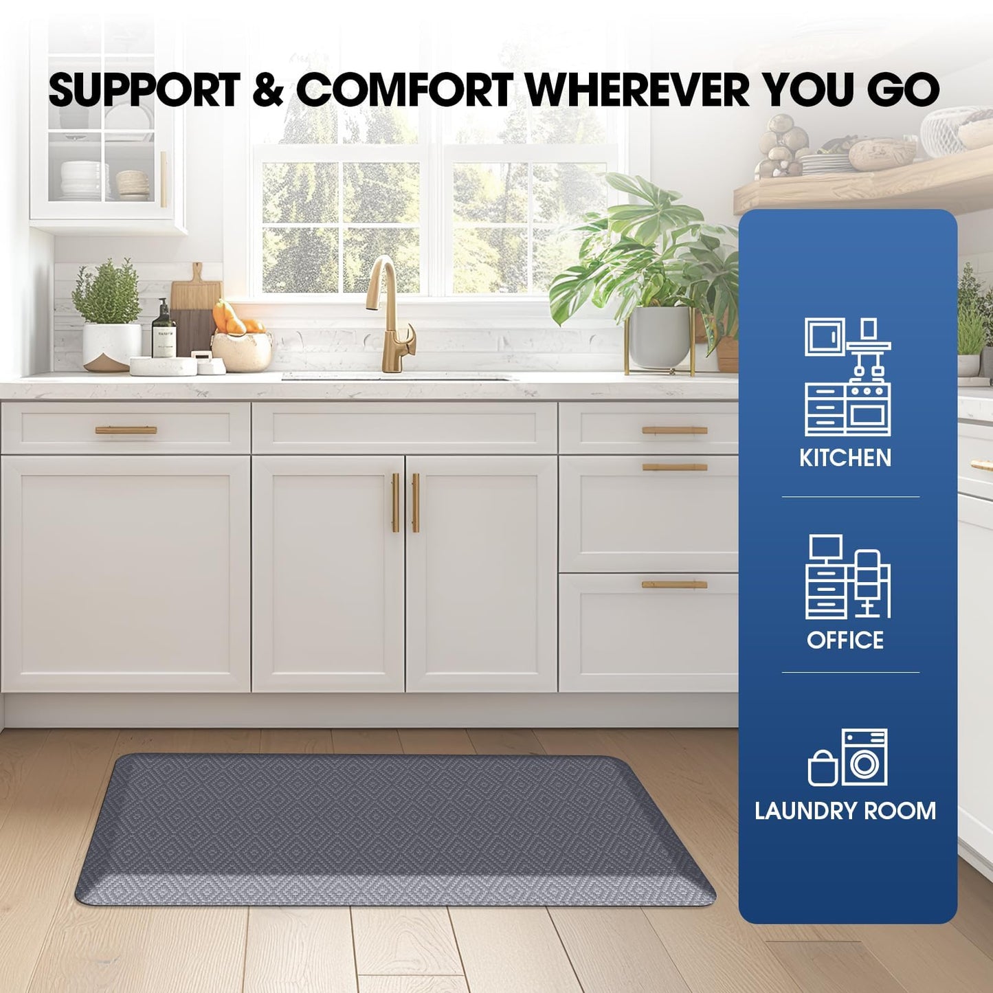 Mattitude Kitchen Mat Cushioned Anti-Fatigue Floor Mat Water Resistant Non-Slip Mats and Rugs Standing and Comfort Desk Mats for House Sink Office Laundry (Grey, 17.3"x28")