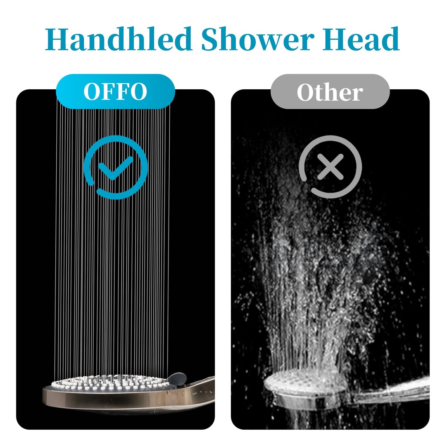 OFFO Handheld Shower Head Set, 6-Mode Brushed Nickel High Pressure Handheld Sprayer with 60" Stainless Steel Shower Hose, High Flow Large Powerful Boosting Handheld Showerhead for Low Water Pressure