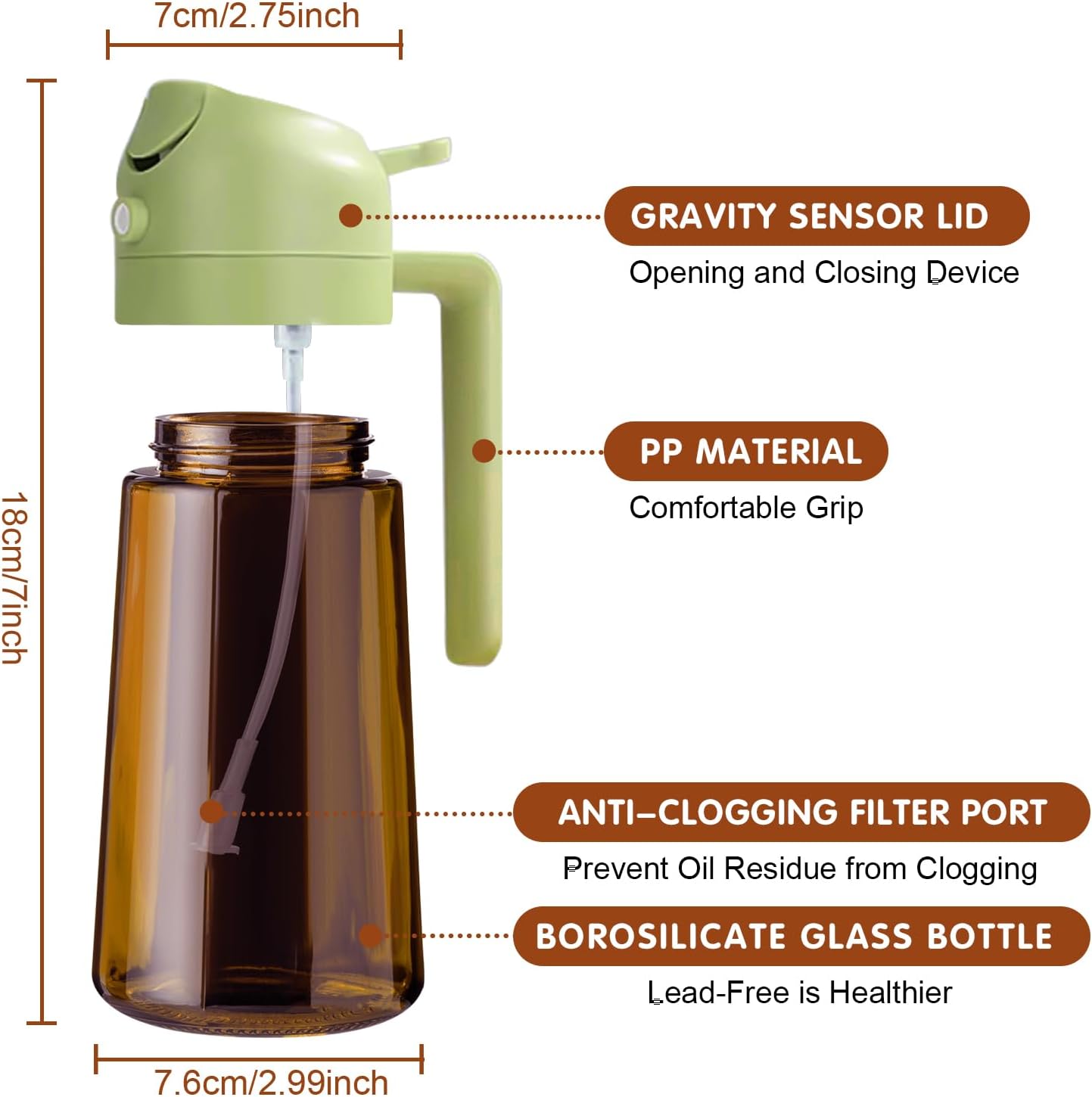 YARRAMATE Light Blocking Oil Sprayer - 16oz Food-Grade Olive Oil Dispenser Bottle | Premium Dark Amber Glass for Cooking & BBQ