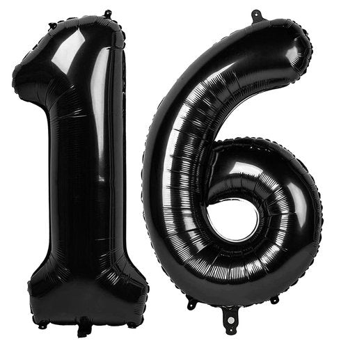 Black Number 16 Balloon 40 Inch, 16th Birthday Party Decorations for Children, Giant 16 Foil Balloon for Party Supplies