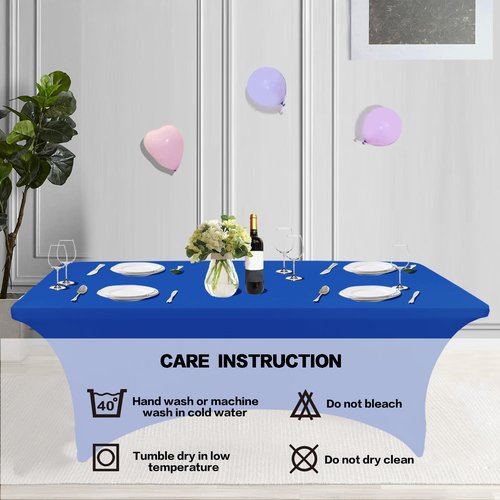 IVAPUPU 2 Pack 4FT Table Cloth for Rectangular Fitted Events Stretch Royal Blue Table Covers Washable Cover Spandex Tablecloth Protector for Party, Wedding, Cocktail, Banquet, Festival