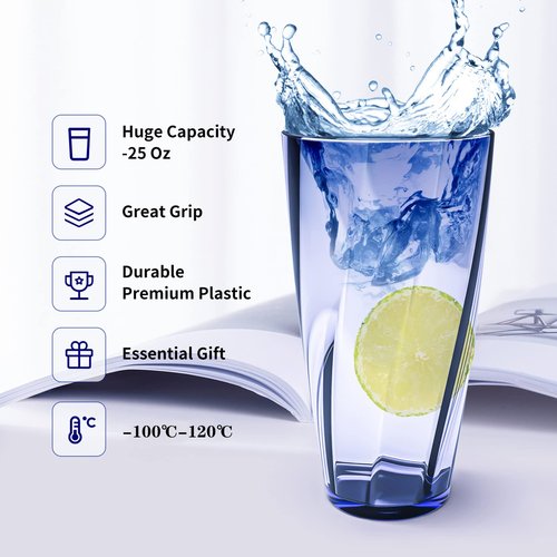 Alaiselit Unbreakable Plastic Cups Plastic Highball Drinking Glasses Tumbler, Large Water Tumbler Set (Set Of 6, 25 Oz) Dishwasher Safe (New Blue)
