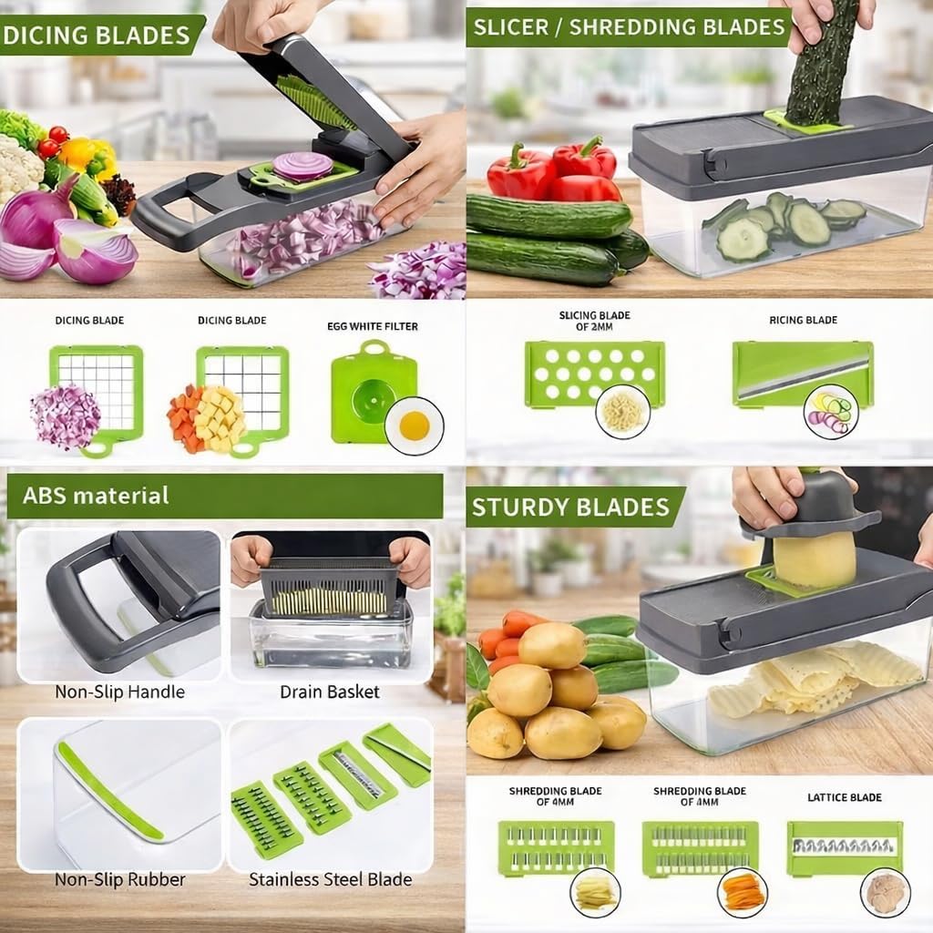 Skiennix 16-in-1 Vegetable Chopper - Versatile Mandoline Slicer with Container for Easy Food Prep
