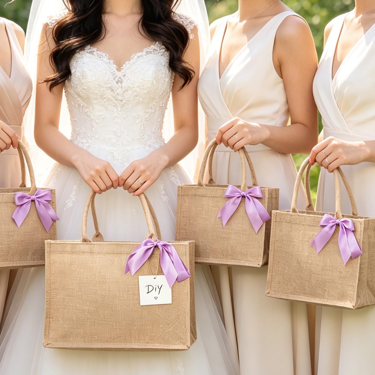 LyyGuanYoo 6 Pack Jute Tote Bag Reusable, Burlap Beach Bags with Sturdy Rounded Handles, Sturdy Base Gym Shopping Travel Bag for Easter Women, Mom, Teachers, Friends, Bridesmaids, 15.4''x12.2''x5.9''