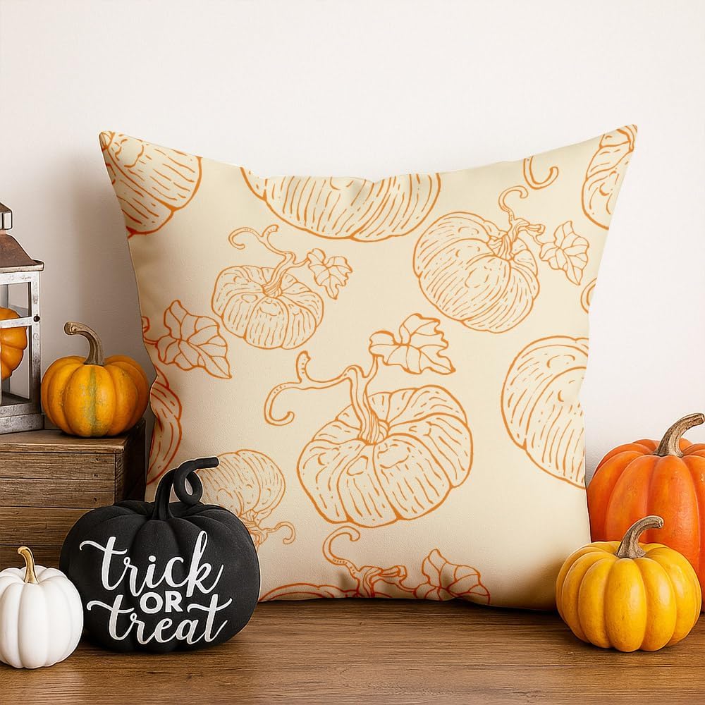Regine Switzerland Fall Pumpkin Pillow Covers - 18x18 Burnt Orange Farmhouse Decor for Halloween & Thanksgiving