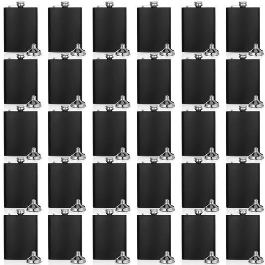 Hoolerry 30 Pieces Hip Flasks Set Stainless Steel Liquor Flask with Funnel Metal Leak Proof Flask Pocket Whiskey Flasks for Men Women Bridesmaid Wedding Party Supplies (Matte Black, 8 oz)