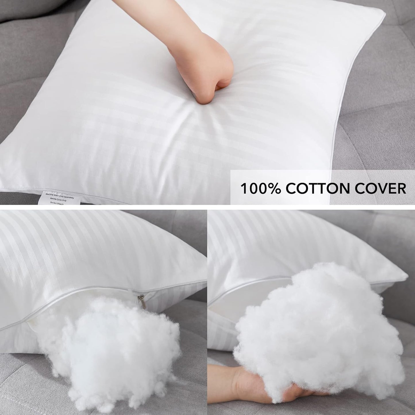 Oubonun Throw Pillow Inserts - Firm & Fluffy Decorative Cushions | 18 x 18 Inches, White, Pack of 2