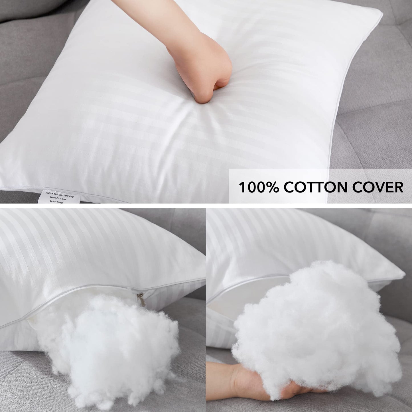 Oubonun 26 x 26 Euro Pillow Inserts, Firm and Fluffy Decorative Square Pillows for Couch Bed Sofa with Soft Cotton Cover White Cushion with Down Alternative Pack of 2