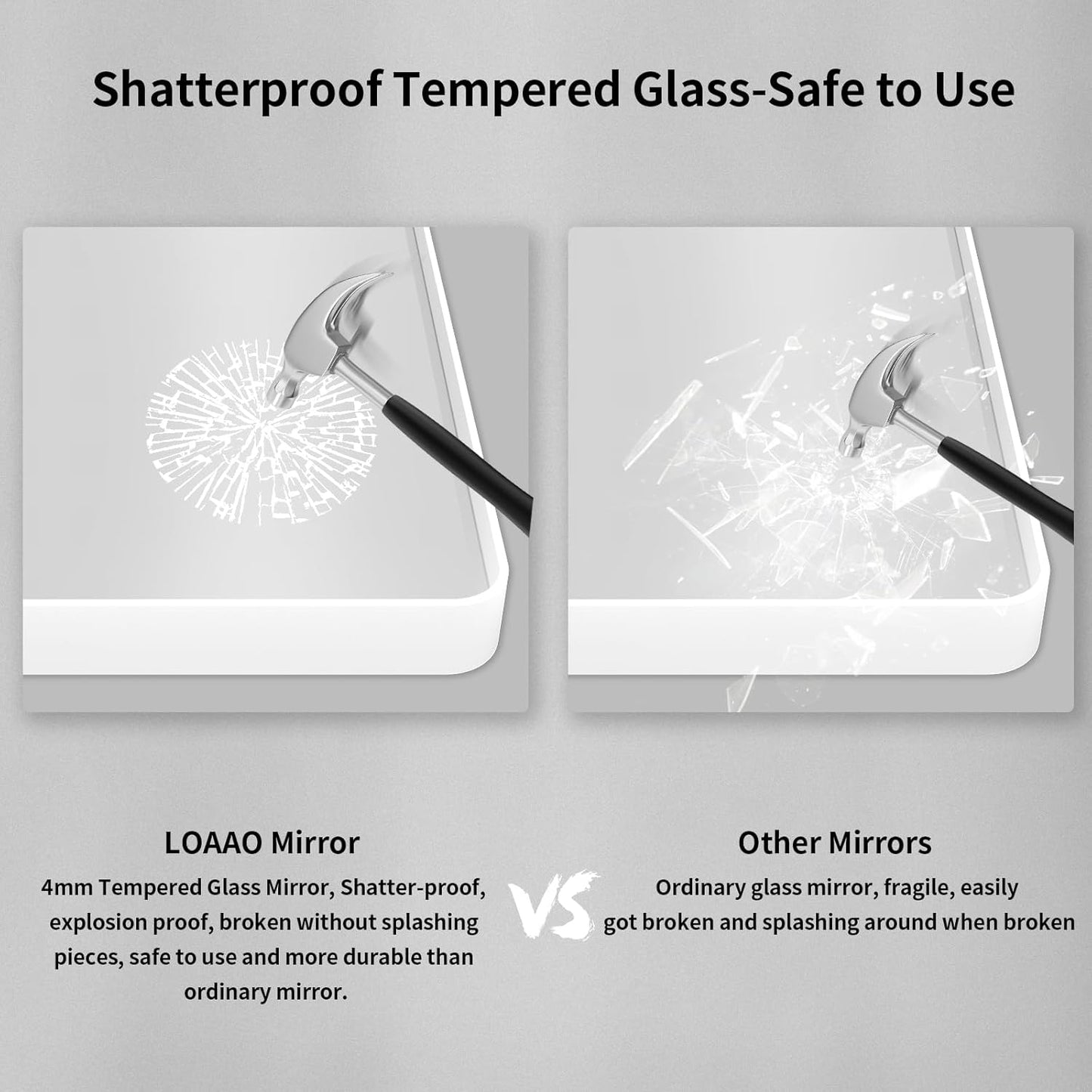 LOAAO Bathroom Mirror - 48x30 Inch White Metal Framed Rounded Rectangle | Anti-Rust Tempered Glass