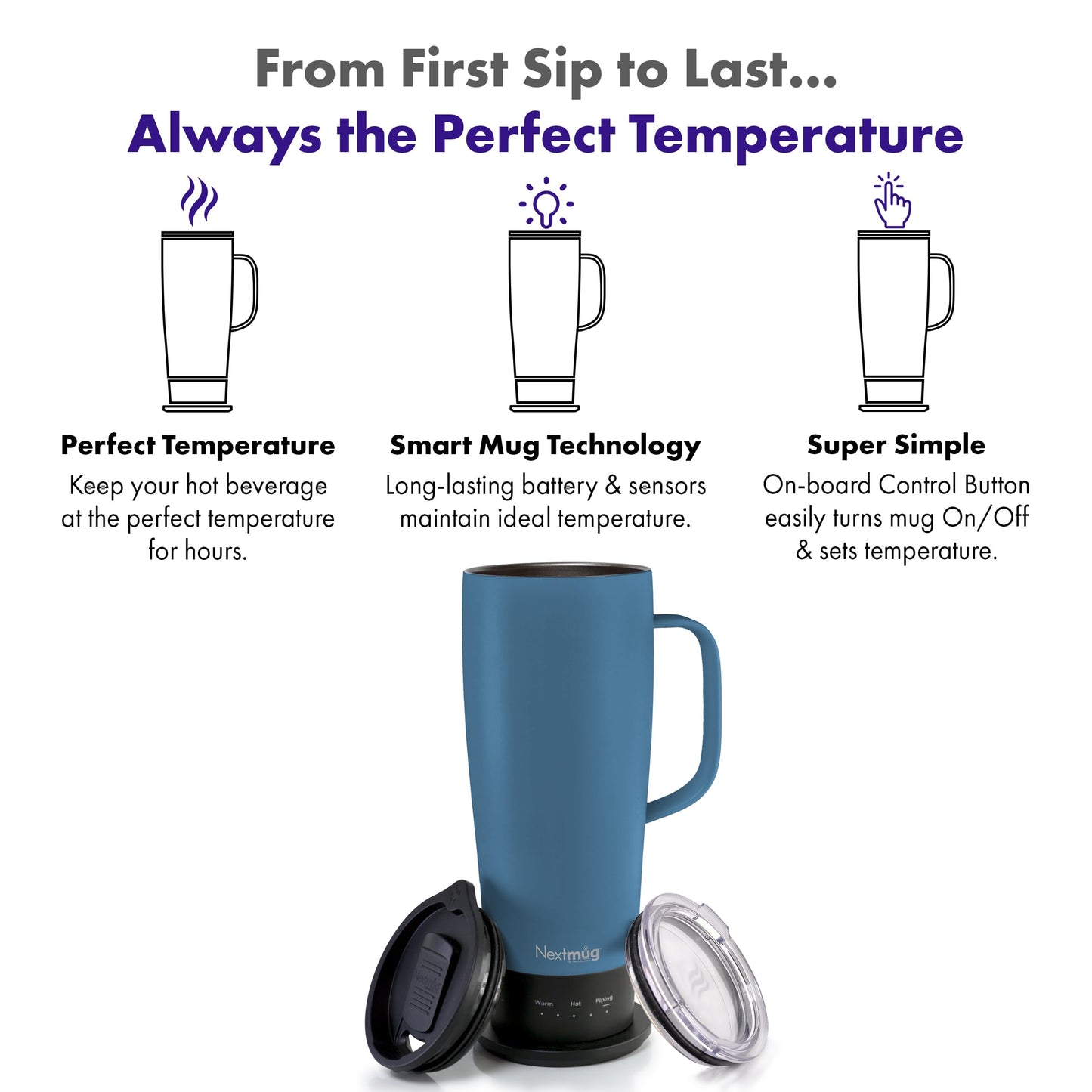 Nextmug Ultra - Temperature-Controlled, Self-Heating Travel Mug (Slate Blue - 24 oz.)