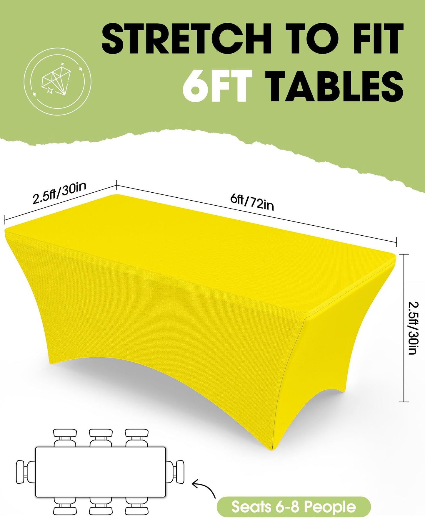 Pureegg Spandex Tablecloth 6ft - 2 Pack, Fitted and Tight Cloth for Rectangle Table, Wrinkle-Free and Stretch Table Cover for Party, Wedding, Banquet and Birthday, Yellow