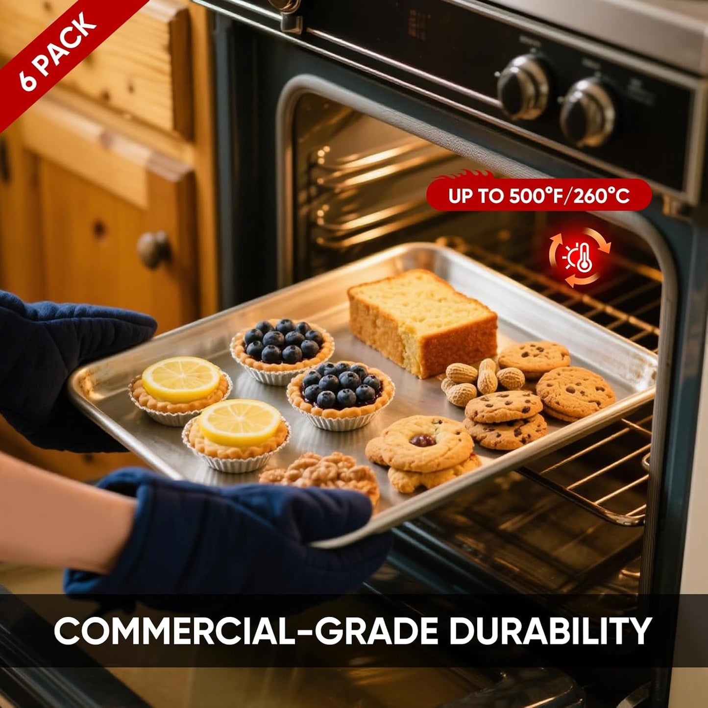 TENUP Aluminum Half Sheet Pan - 6 Pack Heavy Duty Baking Tray, 18" x 13", Warp-Resistant & Rust-Free