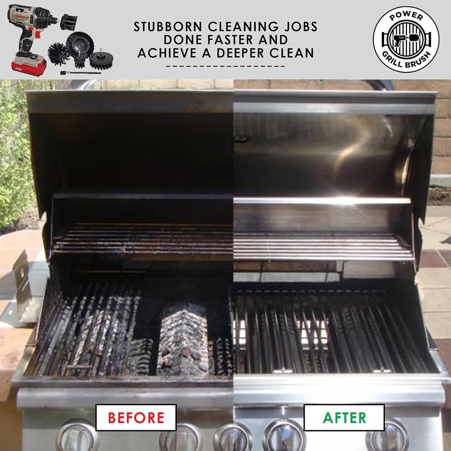 Power Grill Brush | 5-Piece BBQ Cleaning Kit - Nylon Safe Bristles, Wire-Free Design for All Grill Types