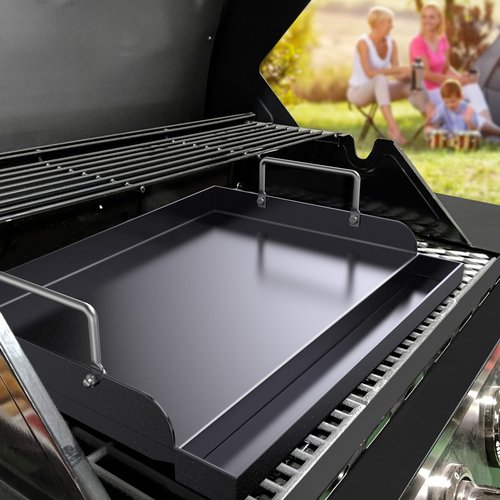 Cast Iron Griddle for Gas Grill, Nanoceramic Nonstick Flat Top Griddle Insert for Outdoor Gas Grill, 17" x 13" Flat Top Plate for Weber, Nexgrill, Charbroil Grills, Plancha Para Cocinar