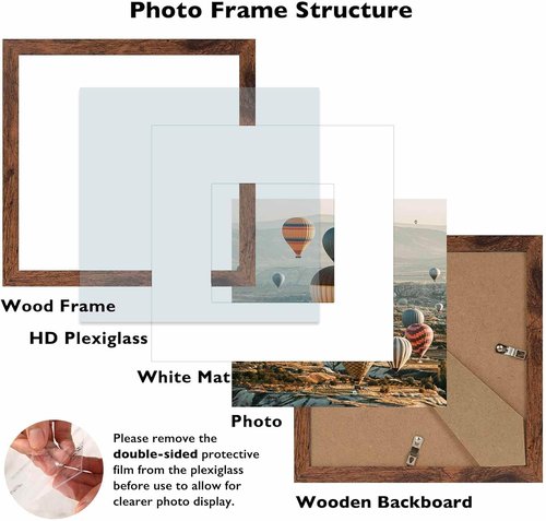 JCJMY 8x8 Picture Frame Set of 6 - Versatile Wall Hanging & Tabletop Display in Deep Brown