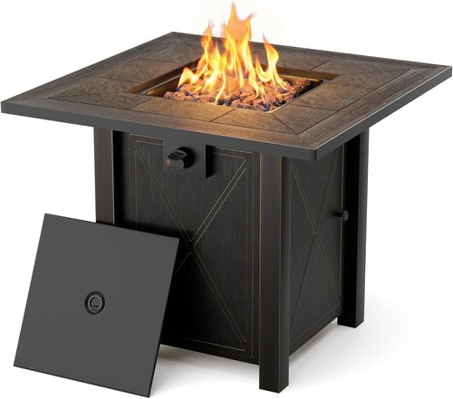 HOTEAGLE 30" Propane Fire Pit - Premium Ceramic Tabletop, 50000 BTU, Includes Lid & Lava Rocks | Ideal for Outdoor Dining & Parties