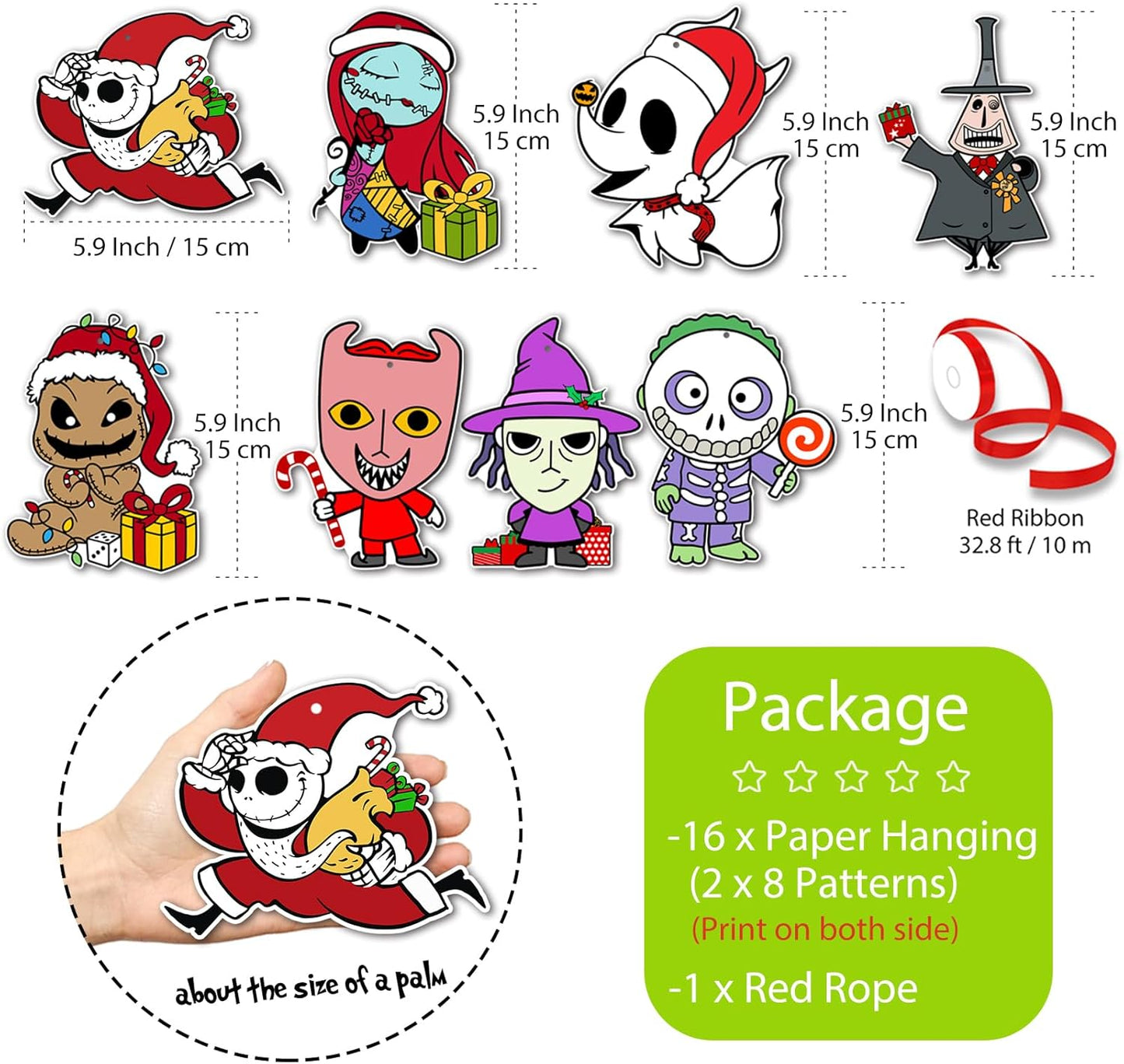 Tivee Christmas Tree Ornaments - 16PCS Jack & Sally Hanging Decorations | Holiday Home Decor