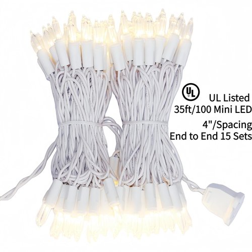 JinBest 100 LED Warm White Christmas Lights, UL Certified and Commercial Grade White Wire Lights String 35 FT, for Indoor and Outdoor Use.