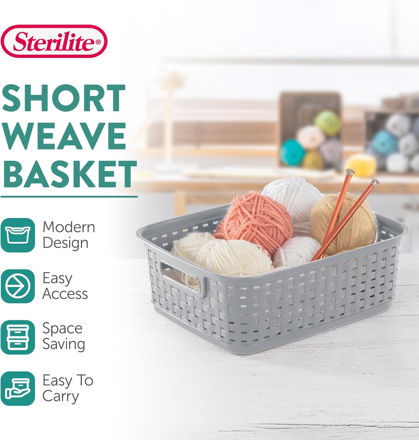 Sterilite Short Plastic Weave Storage Baskets - Stylish Organization for Crafts & Jewelry | Gray, 6-Pack