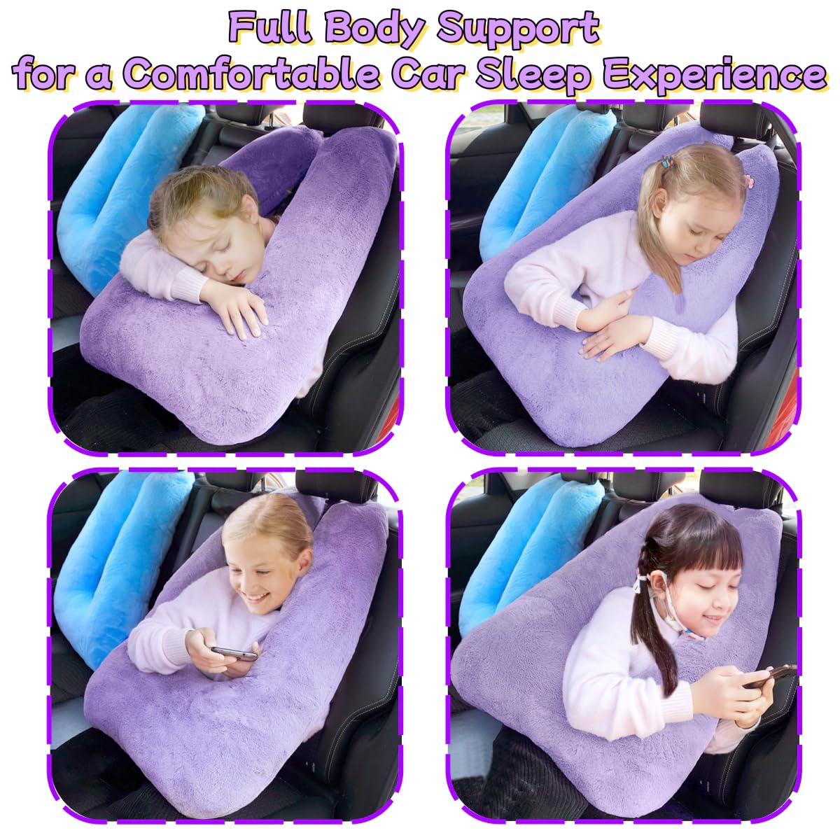 Sexysamba Travel Pillow with Sleep Mask Set Car Pillow Kids Travel Pillow for Sleeping U Shaped Car Seat Pillow Head Neck Body Support for Kids and Adults Road Trip Accessories,Purple