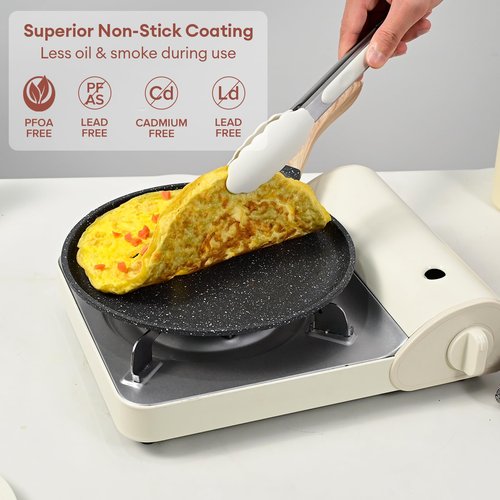 JEETEE Crepe Pan Nonstick, 9.5 Inch Comales Para Tortillas Griddle Pan for Stove Top, Granite Coating Flat Pancake Pan Dosa Tawa, PFOA FREE and Induction Compatible (Grey)