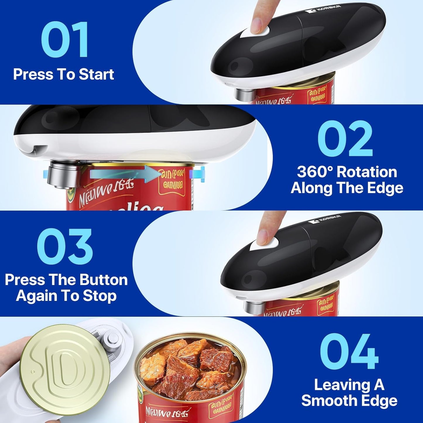 Skiennix Electric Can Opener - Hands-Free, Smooth Edge Design for All Can Sizes | Ideal Kitchen Gadget for Seniors