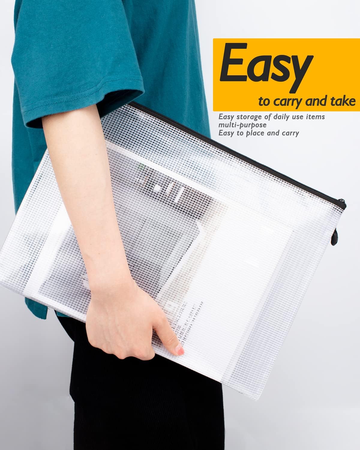 SUNEE Mesh Zipper Pouches - Water-Resistant Organizing Bags | 21 Packs in Black for School & Office Supplies